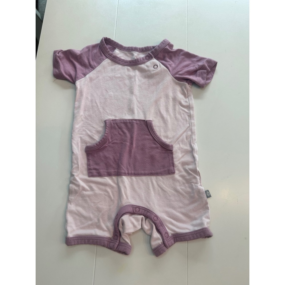 Kyte Baby Romper Baby 3-6M Purple Good Bamboo Raglan Pocket Short Sleeve